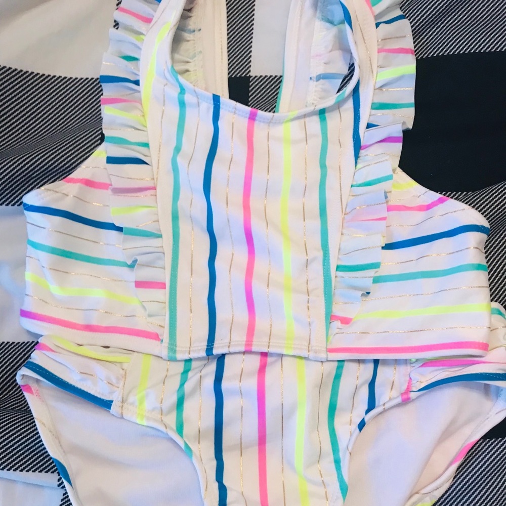 Cat & Jack Girls 2pc White Metallic Stripe Swiim